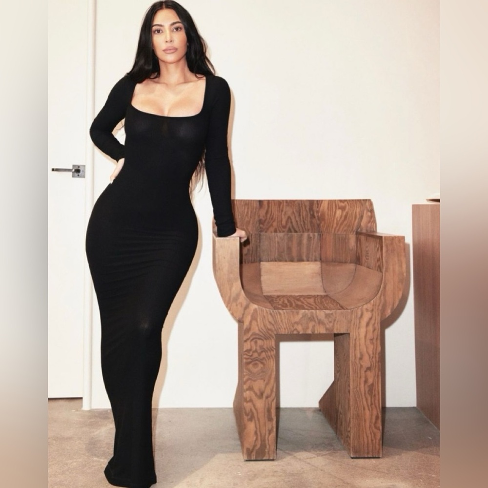 SKIMS Long Sleeve Black Maxi Dress